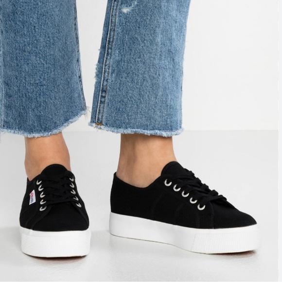 SUPERGA Woman’s Platform Black Canvas - EUC - Picture 1 of 10